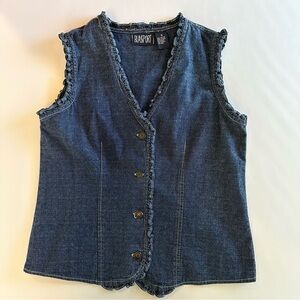 Vintage Blassport Denim Vest Ruffle Trim Size‎ Small Y2K Western Cottage Boho
